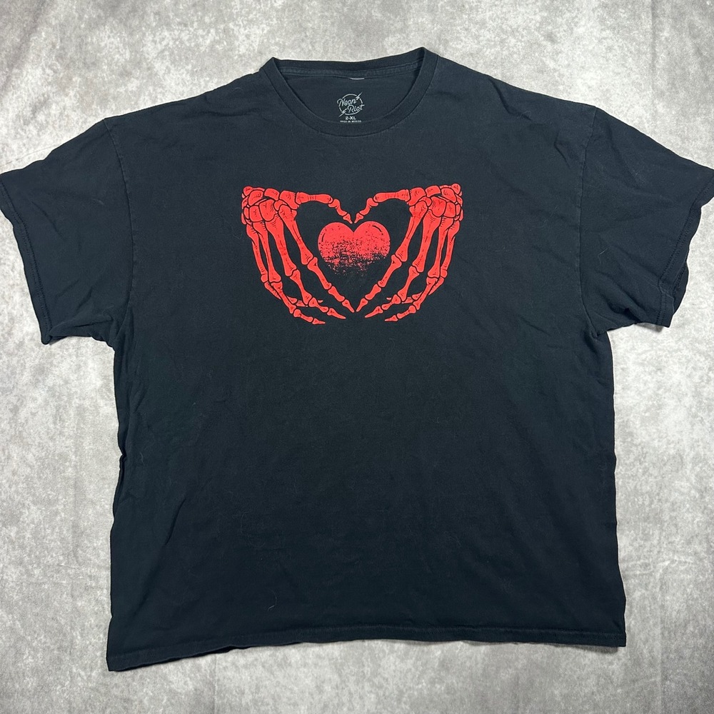 Neon Riot Mens 2XL Skeleton Hands Heart Graphic T-Shirt Black Red Cotton Tee 2X